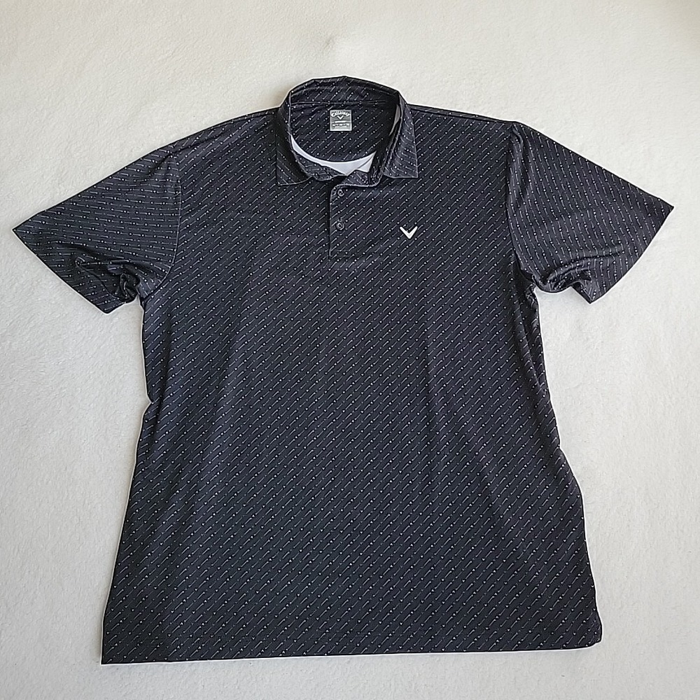 Callaway Golf XL Polo Shirt Black Opti Dry All Over Print Logo Golf Clubs‎